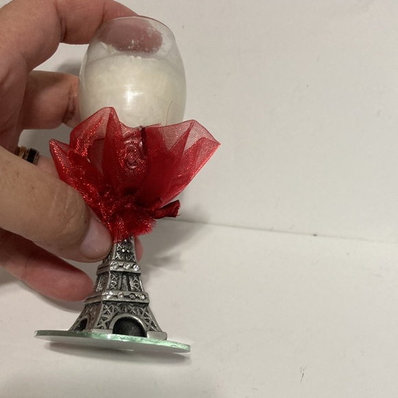 EIFFEL TOWER Wine Glass Candle Holder with Candle and Red Ribbon 4.5 inches - Picture 11 of 14